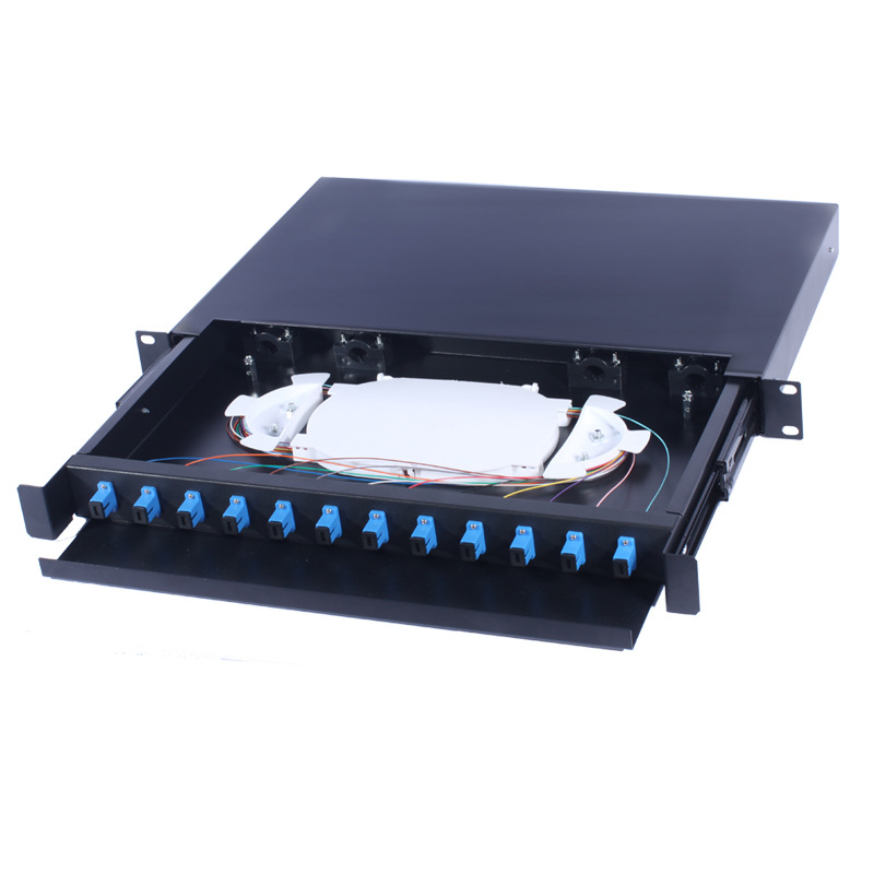 Fiber Optic LC/SC/ST/FC High-density Pull-out Distribution Patch Panel, 12-core/ 24-core/ 48-core/ 96-core, Black, MCFOPP-1